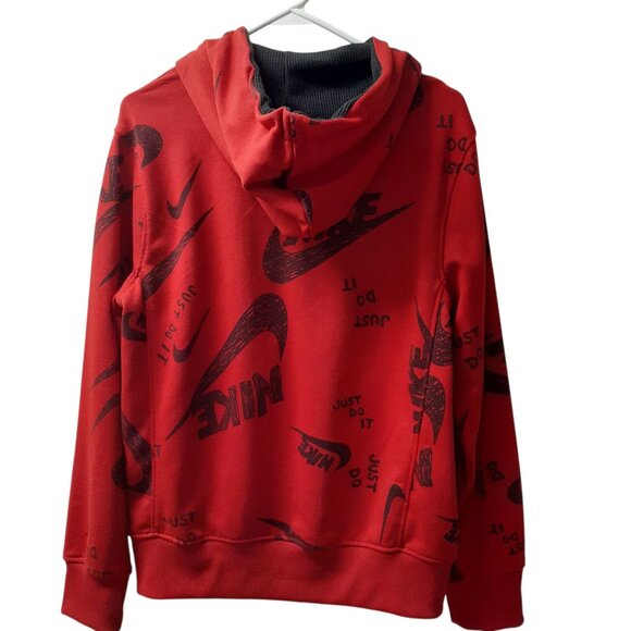Nike Just Do It All-Over Print Logo Full-Zip Hoodie Mens Size Small Red - Picture 2 of 7